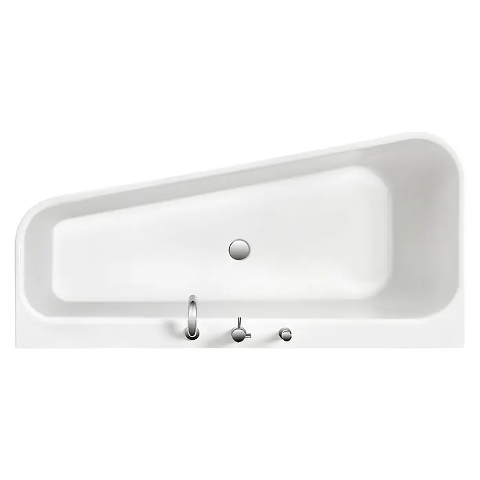 Ottofond Badewanne Derby - 155 x 75 cm, Rechtsseitig, Mit Ab- & Überlaufgarnitur & Wannenrandarmatur, Sanitäracryl, Weiß - Ansicht von oben
