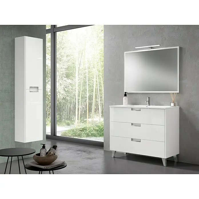Mueble de lavabo Briseis - L x An x Al: 46 x 100 x 69 cm, Blanco/Cromado, Brillante - Foto ambiente