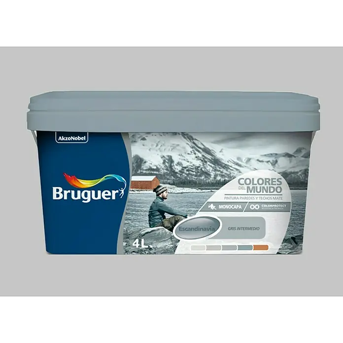 Bruguer Colores del Mundo Pintura para paredes - Escandinavia gris suave, 4 l, Mate - Vista frontal