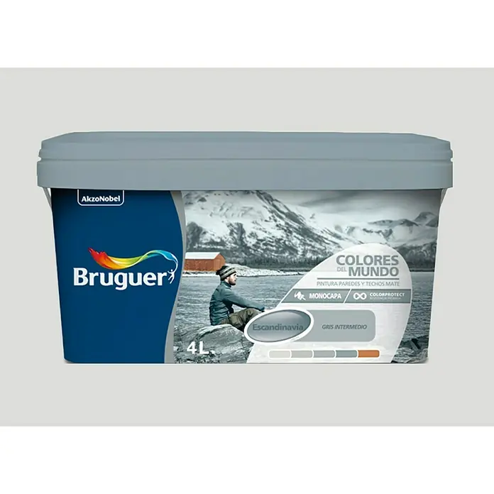 Bruguer Colores del Mundo Pintura para paredes - Escandinavia matiz gris, 4 l, Mate - Vista frontal