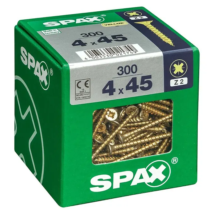 Spax Univerzalni vijak - 4 x 45 mm, Puni navoj, 300 kom. - Pogled s lijeve strane