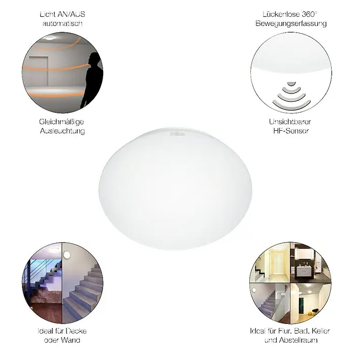 Steinel LED-Sensor-Deckenleuchte RS 16 - 9,3 W, Weiß - Vorderansicht