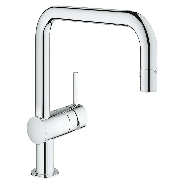 Grohe Spültischarmatur Minta - Chrom, Glänzend, Ausziehbare Laminarbrause - Vorderansicht