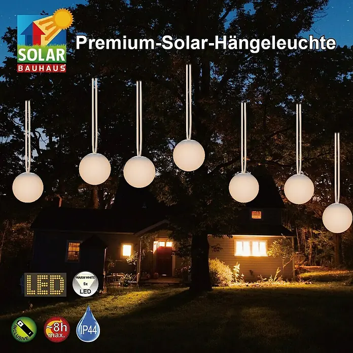 BAUHAUS Solar-Hängeleuchte - Durchmesser: 20 cm, Grau, Weiß, IP44