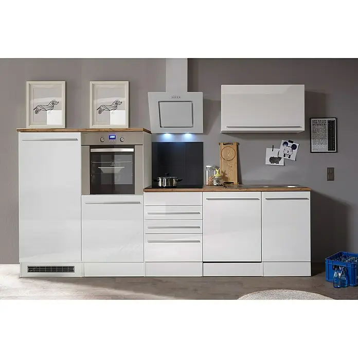 Respekta Premium Küchenbar BERP290HWWC - Breite: 290 cm, Front: Weiß Hochglanz, Mit Elektrogeräten