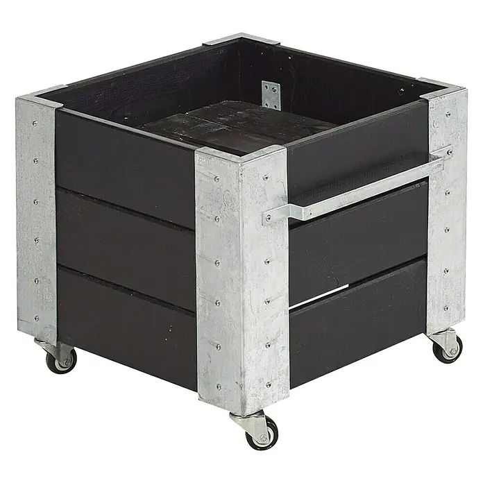 Plus Pflanzkübel eckig Cubic - 50 x 46 x 45 cm, Schwarz, Silber, Kiefer - Linke Seitenansicht