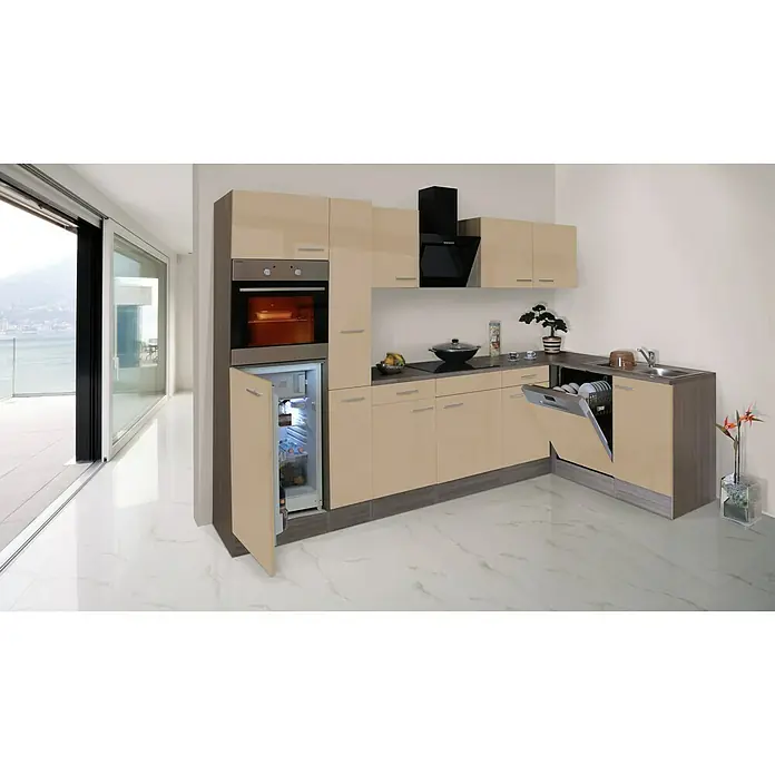 Respekta Winkelküche KBL310EYCS - 172 x 310 cm, Cappuccino Seidenglanz