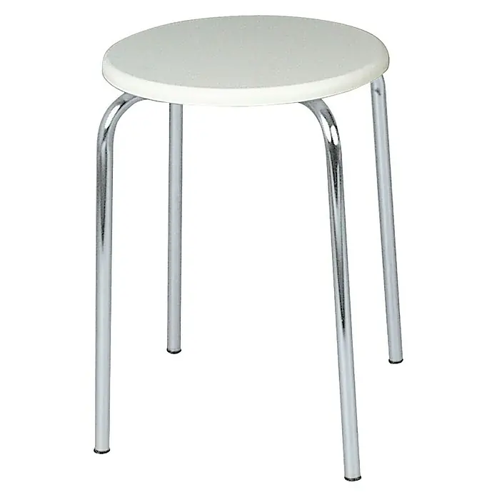 Taburete de baño - Blanco, Cromado, Redonda, Diámetro: 32 cm, Altura: 42,5 cm - Vista frontal