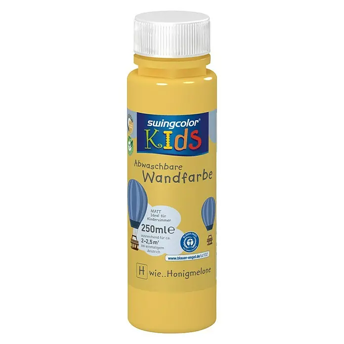 swingcolor KIDS Wandfarbe - Honigmelone, 250 ml, Matt, Konservierungsmittelfrei - Vorderansicht