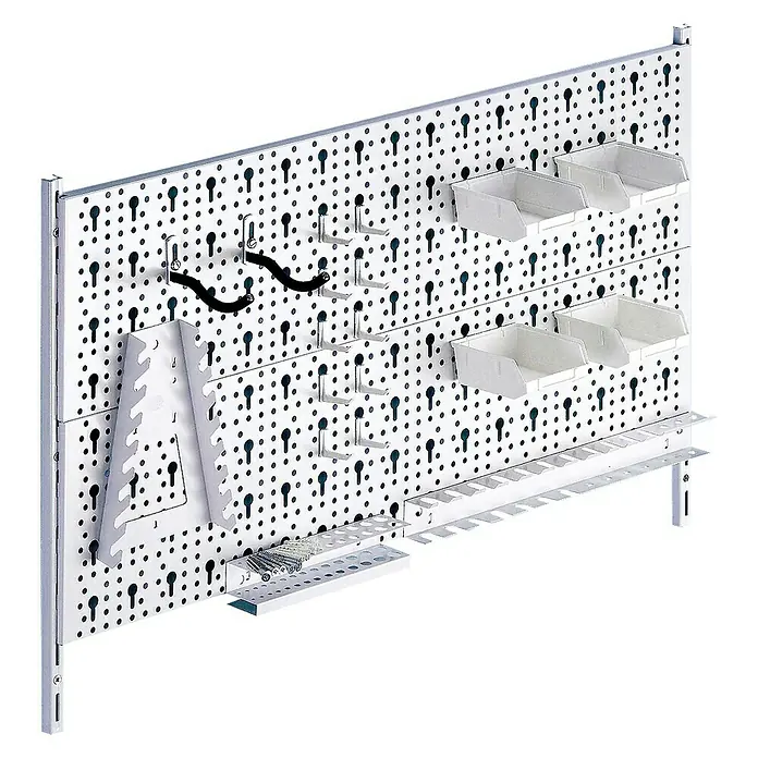 Element System Classic Lochwand-Set Organizer 2 - 2 x Stahllochplatten 80 x 20 cm, 2 x Wandschienen 50 cm, 19 verschiedene Werkzeughalter und Boxen, Montagematerial, 29 -tlg. - Vorderansicht