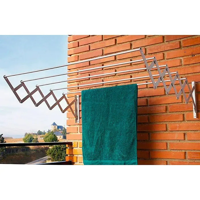 Tendedero de pared extensible 120 - Longitud cuerda de tender: 6 m, Blanco, Ancho: 120 cm