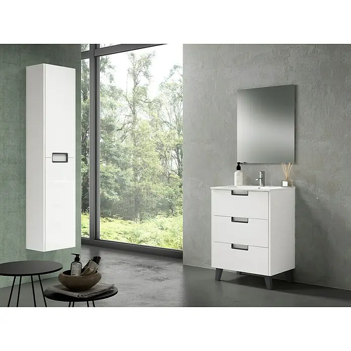 Mueble de lavabo Briseis - L x An x Al: 46 x 60 x 85 cm, Blanco/Negro, Mate