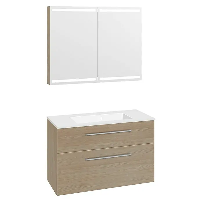Scanbad Delta Badmöbel-Set Micca - 100 cm, 3 -tlg., Eiche, Matt