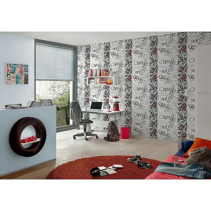 AS Creation Boys And Girls 6 Papiertapete - Grau/Rot, Grafisch, 10,05 x 0,53 m - Stimmungsaufnahme