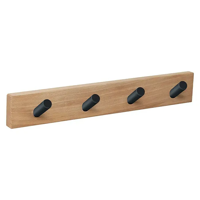 Nesu Perchero 9400 - L x An x Al: 40 x 6 x 1,6 cm, Número de ganchos: 4 ud., Natural/Negro