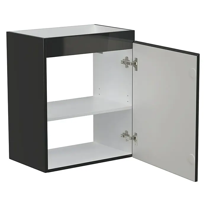 Camargue Espacio Kupaonski ormarić za nasadni umivaonik - 50 x 33 x 60 cm, 1 vrata, Gama antracit sjaj - Pogled sprijeda