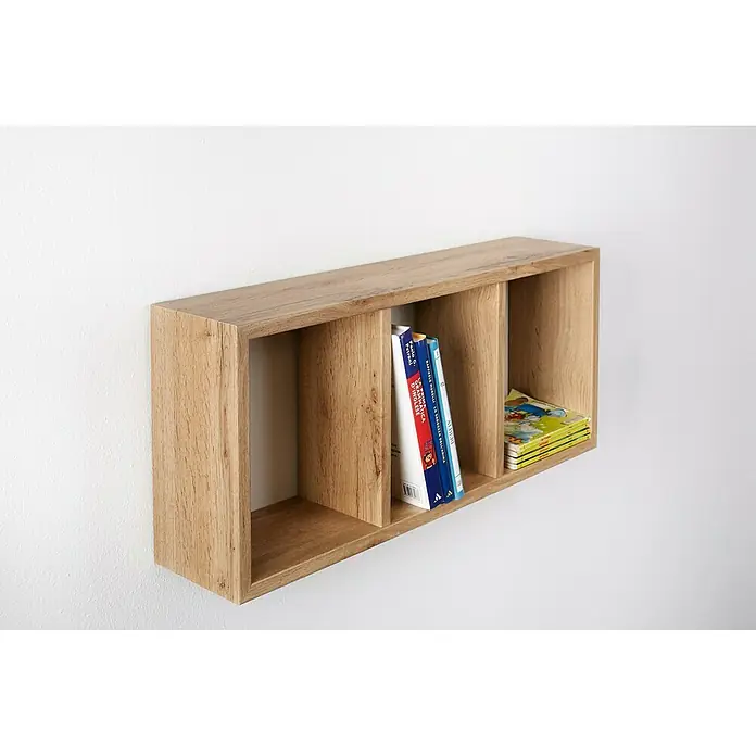 Format Wandregal Triade - L x B x H: 60 x 15 x 30 cm, Wildeiche - Vorderansicht