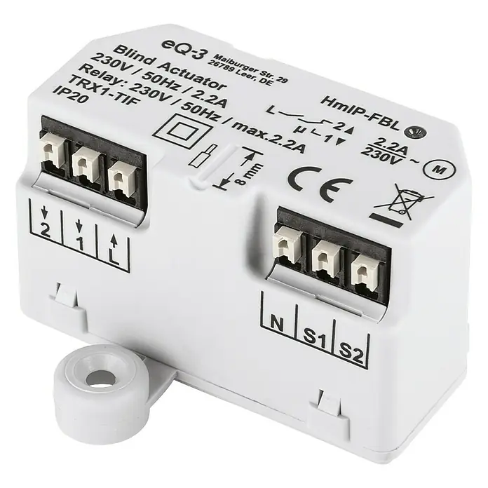 Homematic IP Jalousieschalter HmIP-FBL - Unterputz, 41 x 54 x 33 mm, 230 V/50 Hz - Linke Seitenansicht