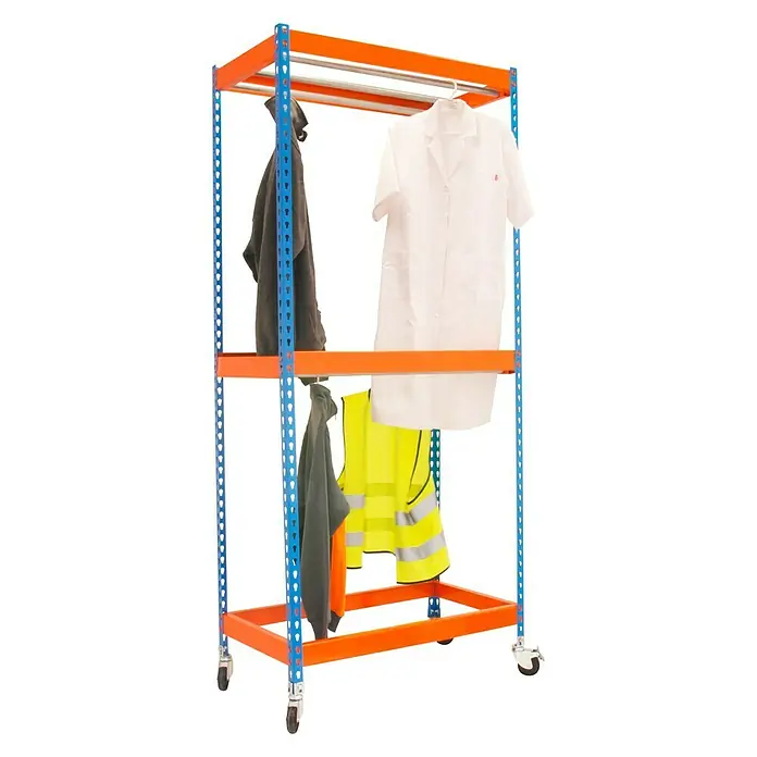 Simonrack Simonclothing Estantería metálica Forte Double Mobile 3 - L x An x Al: 75 x 150 x 300 cm, Capacidad de carga: 30 kg/balda, Azul/Naranja