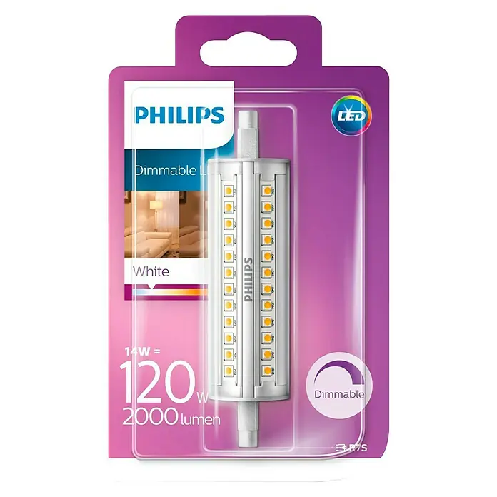 Philips Bombilla LED lineal regulable - 14 W, R7s, Color de luz: Blanco cálido, Intensidad regulable, Tubular