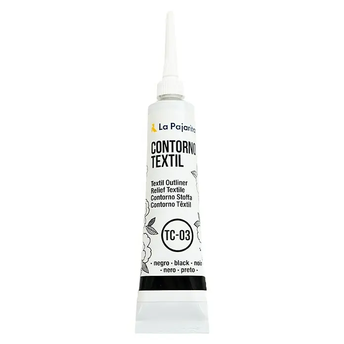 La Pajarita Pintura tejidos Contorno relieve - Negro, 20 ml