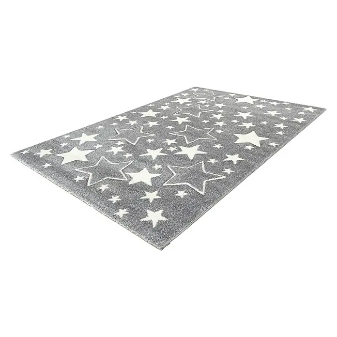 Kayoom Kurzflorteppich Sterne - Silber, 170 x 120 cm, 100 % Polypropylen - Rechte Seitenansicht