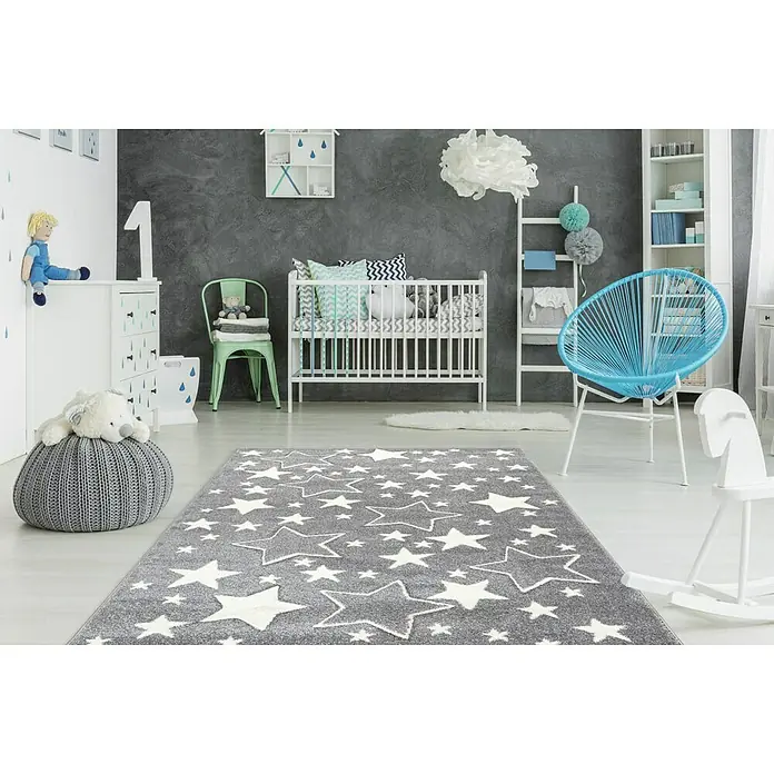 Kayoom Kurzflorteppich Sterne - Silber, 170 x 120 cm, 100 % Polypropylen - Stimmungsaufnahme