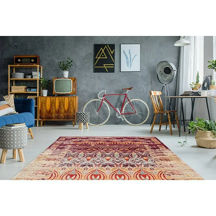 Kayoom Kurzflorteppich Baroque - Rot/Beige, 150 x 80 cm, 100 % Polyester - Stimmungsaufnahme