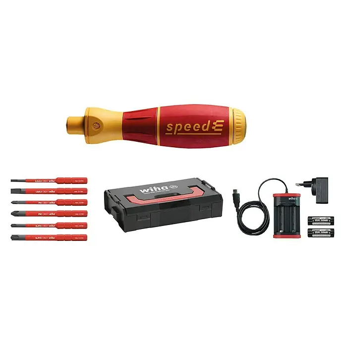 Wiha Elektronischer Schraubendreher speedE Set 1 - 2 Akkus, Ladestrom: 1.100 mA, 10 -tlg. - Vorderansicht