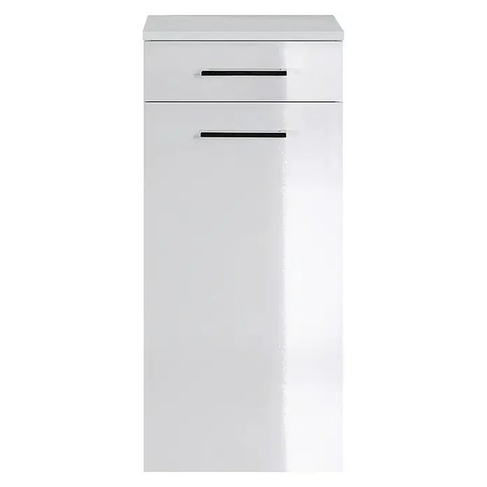 Camargue Flow Highboard Smooth - 40 x 34,8 x 91,2 cm, Links, Weiß, Hochglanz - Vorderansicht