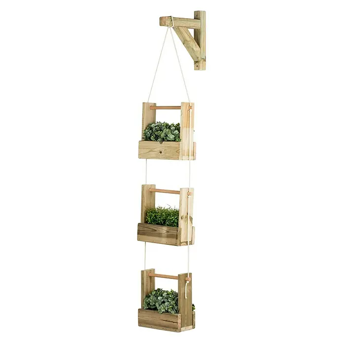 Maceta de pared Vertical Woody - Largo: 28 cm, Natural, 3 bandejas