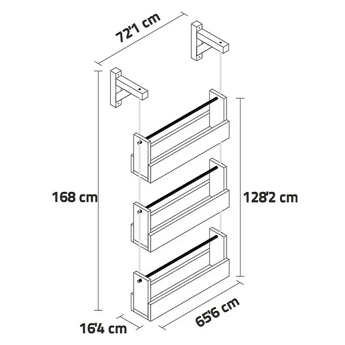 Maceta de pared Vertical Woody - Largo: 69 cm, Natural, 3 bandejas