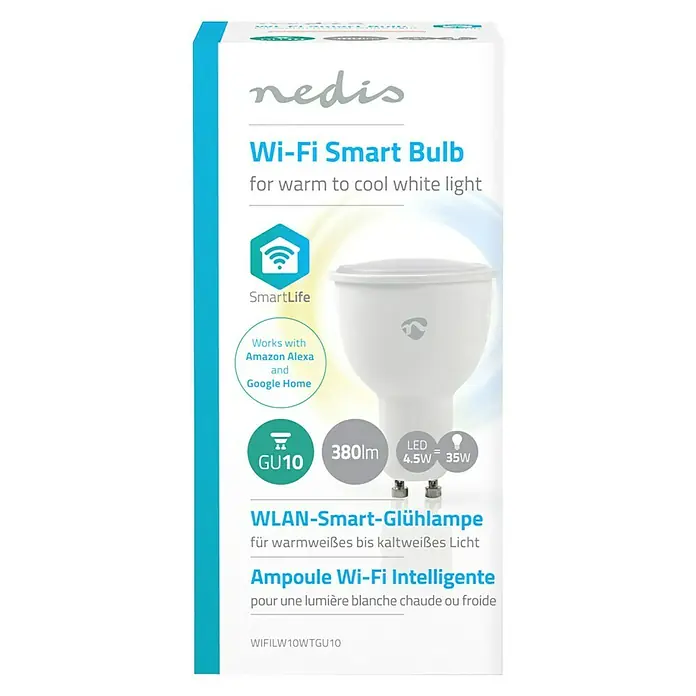Nedis Smartlife LED-Leuchtmittel - 1 Stk., GU10, 4,5 W, Einstellbare Farbtemperatur, Dimmbar - Vorderansicht