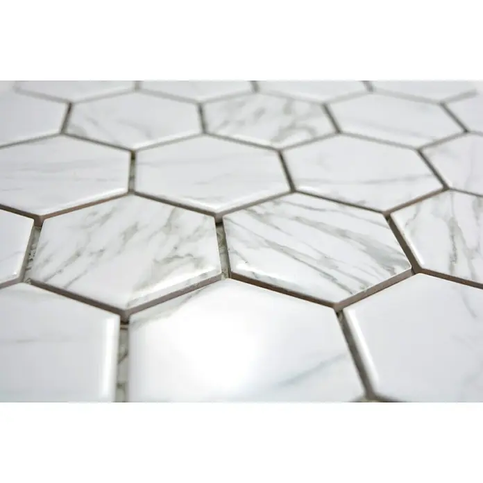 Mosaikfliese Hexagon HX CURIO CW - 32,5 x 28,1 cm, Weiß, Glänzend - Detailaufnahme