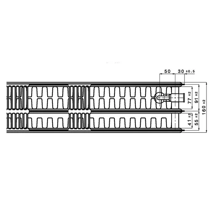 Universal-Flachheizkörper - B x H: 200 x 50 cm, 6-fach, Typ: 3K-33, 3.896 W