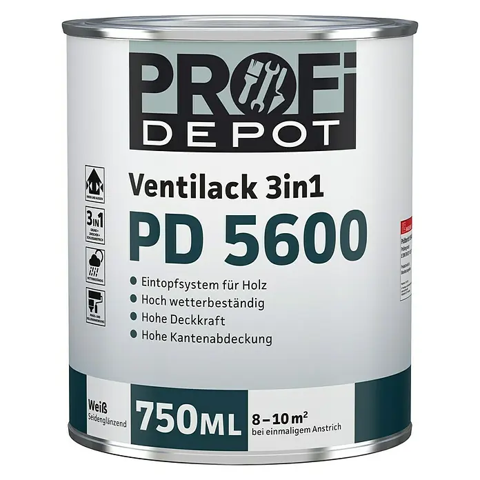 Profi Depot PD Venti-Weißlack 3in1 PD 5600 - Weiß, 750 ml - Vorderansicht