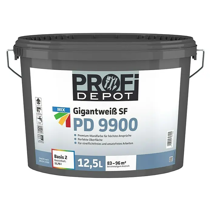 Profi Depot PD Wandfarbe Gigantweiß SF PD 9900 - Basismischfarbe, 12,5 l, Stumpfmatt - Vorderansicht