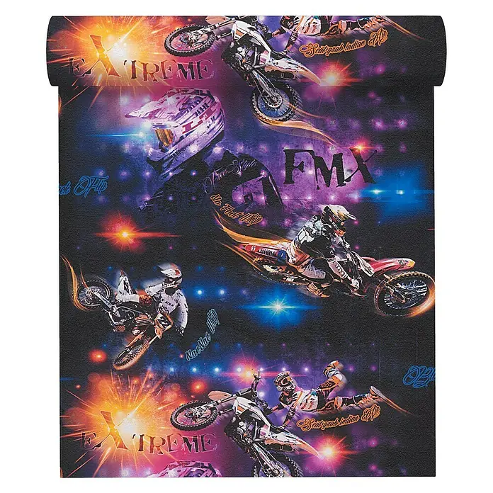 AS Creation Boys And Girls 6 Papiertapete Motocross - Violett, Motiv, 10,05 x 0,53 m - Vorderansicht