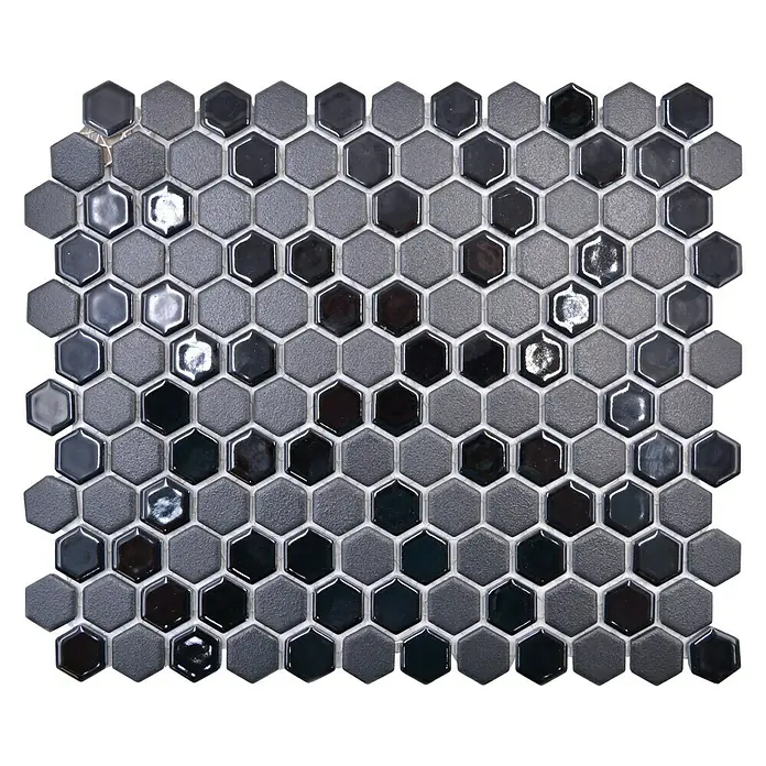 Mosaikfliese Hexagon Mix HX 06029 - 26 x 30 cm, Schwarz, Matt - Vorderansicht