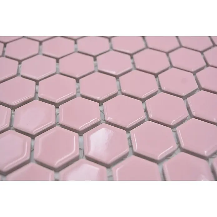 Mosaikfliese Hexagon Uni HX 220 - 26 x 30 cm, Rosa, Glänzend - Detailaufnahme