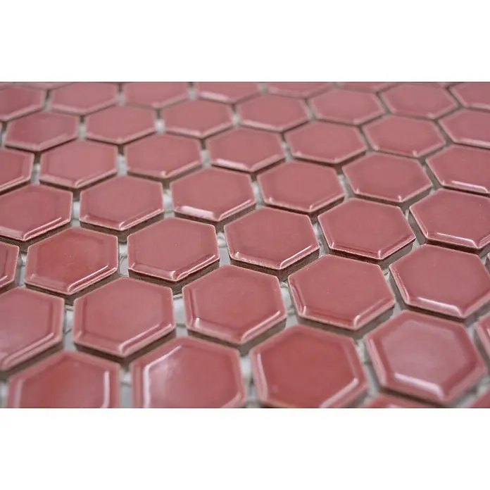 Mosaikfliese Hexagon Uni HX 240 - 26 x 30 cm, Bordeaux, Glänzend - Detailaufnahme