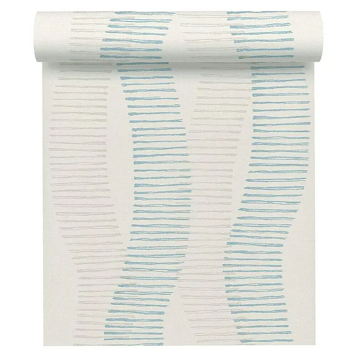 AS Creation Linen Style Vliestapete Welle - Weiß/Blau, Wellen, 10,05 x 0,53 m - Vorderansicht