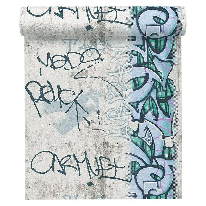 AS Creation Boys And Girls 6 Papiertapete - Grau/Blau, Grafisch, 10,05 x 0,53 m - Vorderansicht