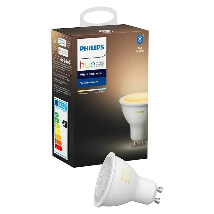 Philips Hue LED-Leuchtmittel White Ambiance - GU10, 5 W, Einstellbare Farbtemperatur, Dimmbar, 1 Stk. - Linke Seitenansicht