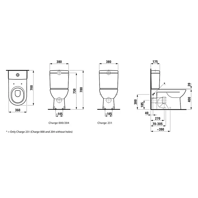 Laufen Pro Stand-WC - Mit Spülrand, Spülform: Tief, WC Abgang: Waagerecht, Weiß
