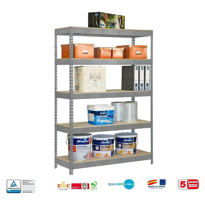 Simonrack Bricoforte Estantería para cargas pesadas Chipboard - L x An x Al: 60 x 120 x 200 cm, Capacidad de carga: 300 kg/balda, Número de baldas: 5 ud., Galvanizado, Material balda: Madera