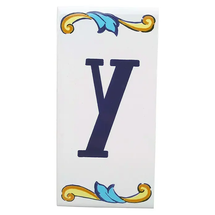Azulejo de gres Letra Y - 7,5 x 15 cm, Blanco, Azul, Amarillo, Brillante