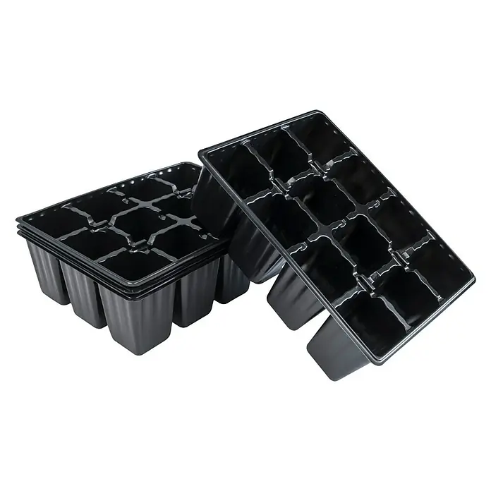 Windhager Anzuchttopf - L x B x H: 17,5 x 13,5 x 5,5 cm, Schwarz, 4x12 Töpfe