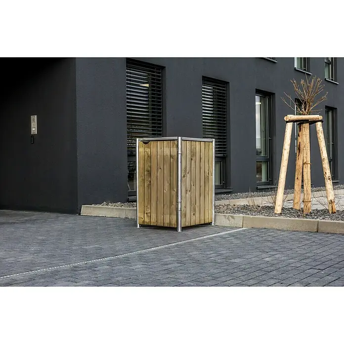 Hide Mülltonnenbox - 80,7 x 69,7 x 115,2 cm, Passend für: 1 Mülltonne 180 - 240 l, Holz, Natur - Stimmungsaufnahme