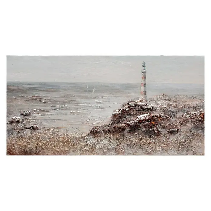 Cuadro pintado a mano Mar y faro - Sea and lighthouse, An x Al: 120 x 60 cm